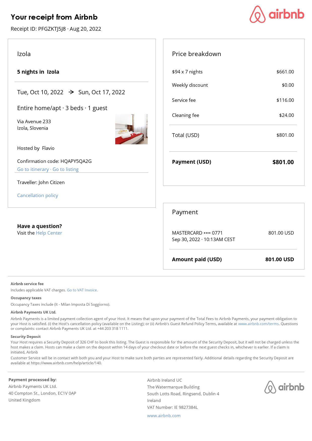 Customizable Slovenia Airbnb Reservation Template | Word & PDF Formats