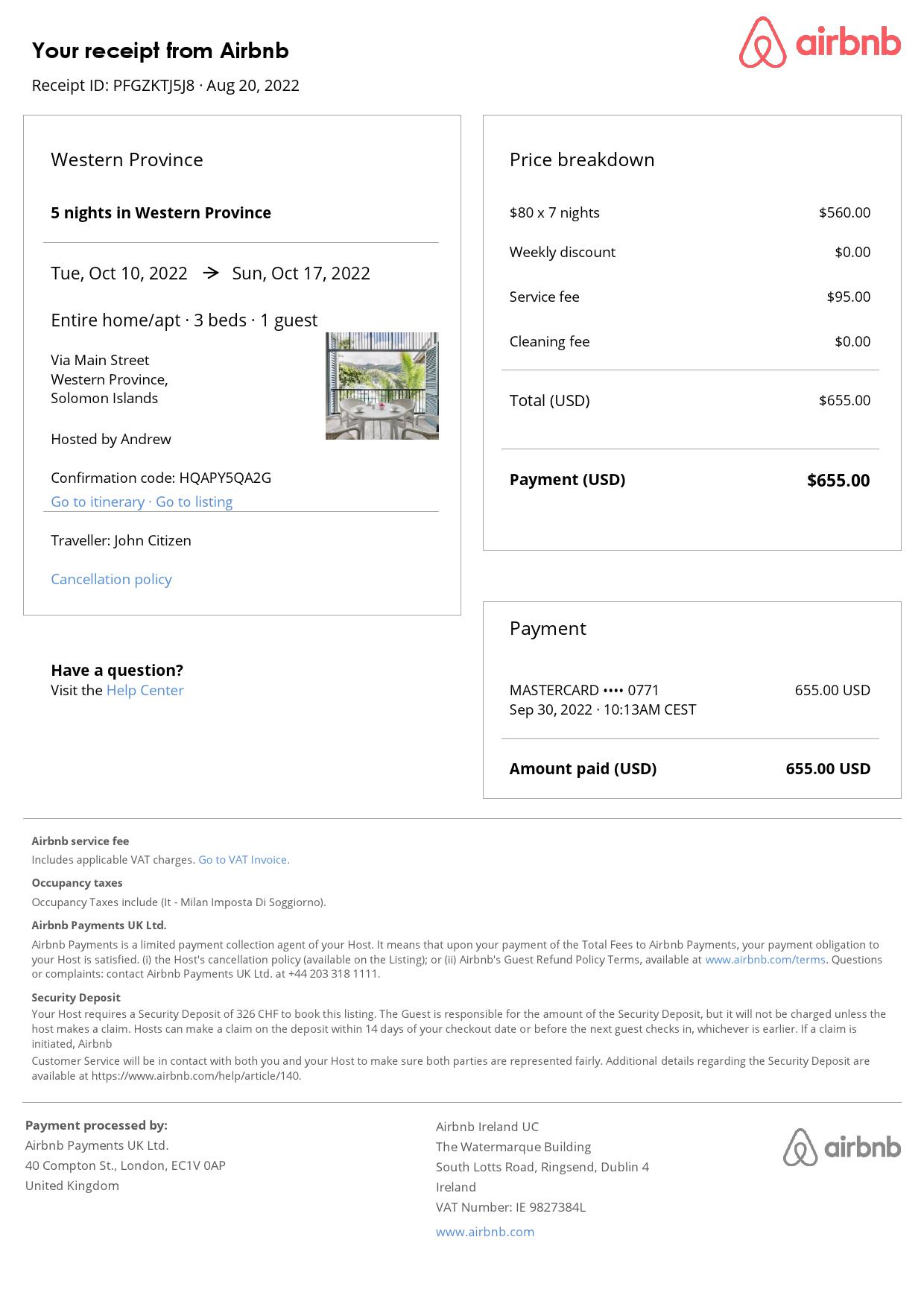 Customizable Solomon Islands Airbnb Reservation Template | Word & PDF Formats