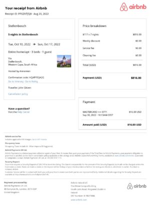 Customizable South Africa Airbnb Reservation Template | Word & PDF Formats