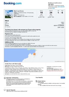 Customizable South Africa Airbnb Reservation Template | Word & PDF Formats