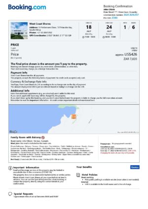 Customizable South Africa Airbnb Reservation Template | Word & PDF Formats