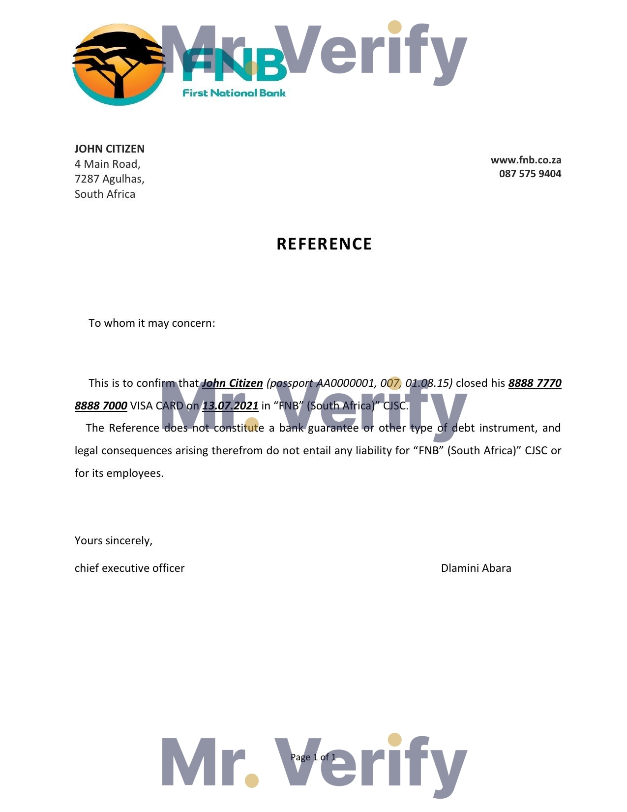 Download South Africa FNB Bank Reference Letter Templates | Editable Word