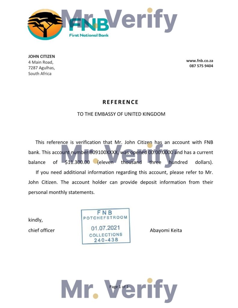 Download South Africa FNB Bank Reference Letter Templates | Editable Word