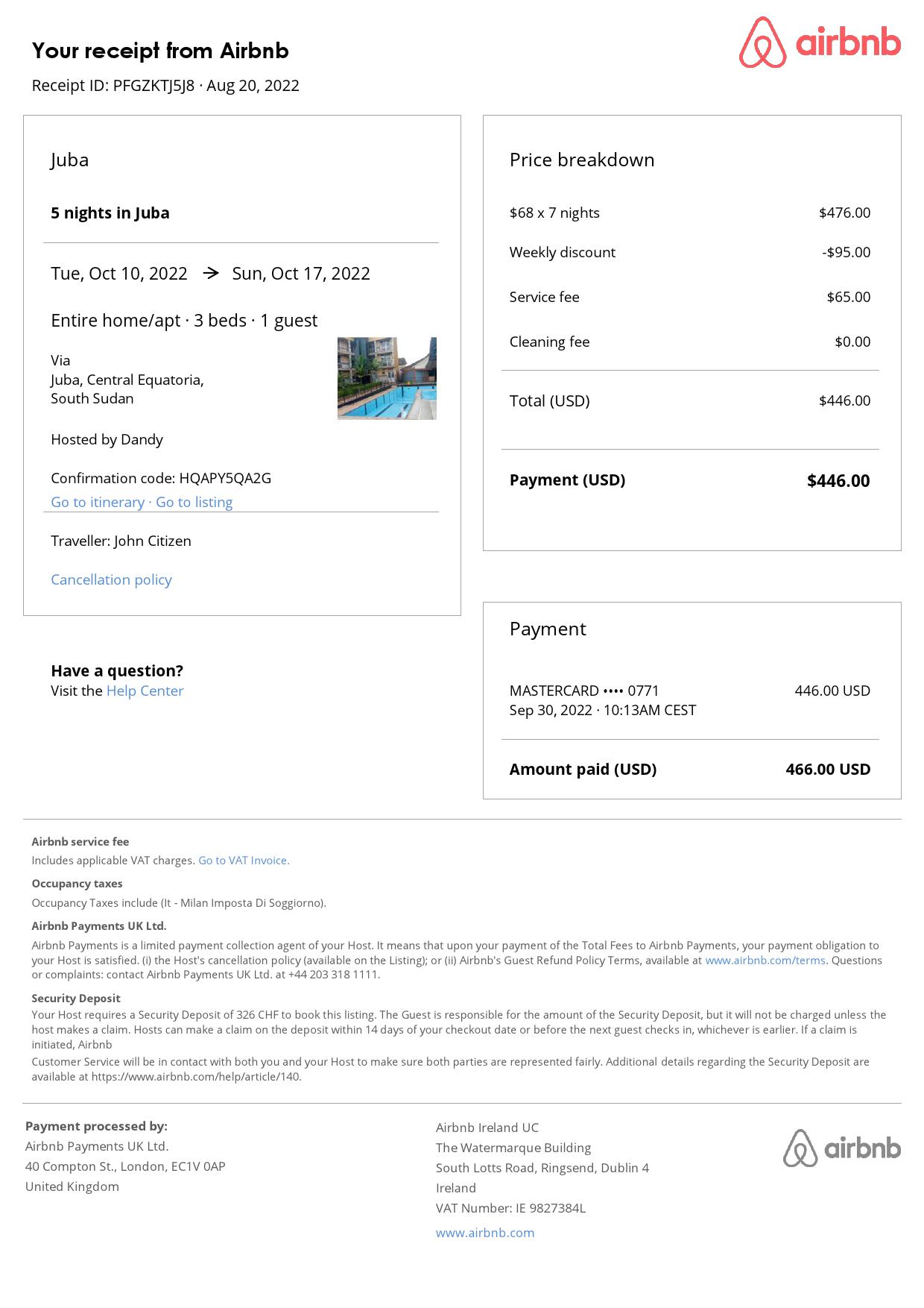 Customizable South Sudan Airbnb Reservation Template | Word & PDF Formats