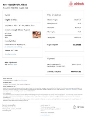 Customizable Spain Airbnb Reservation Template | Word & PDF Formats