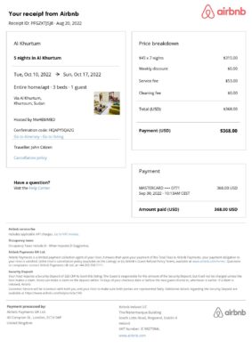 Customizable Sudan Airbnb Reservation Template | Word & PDF Formats