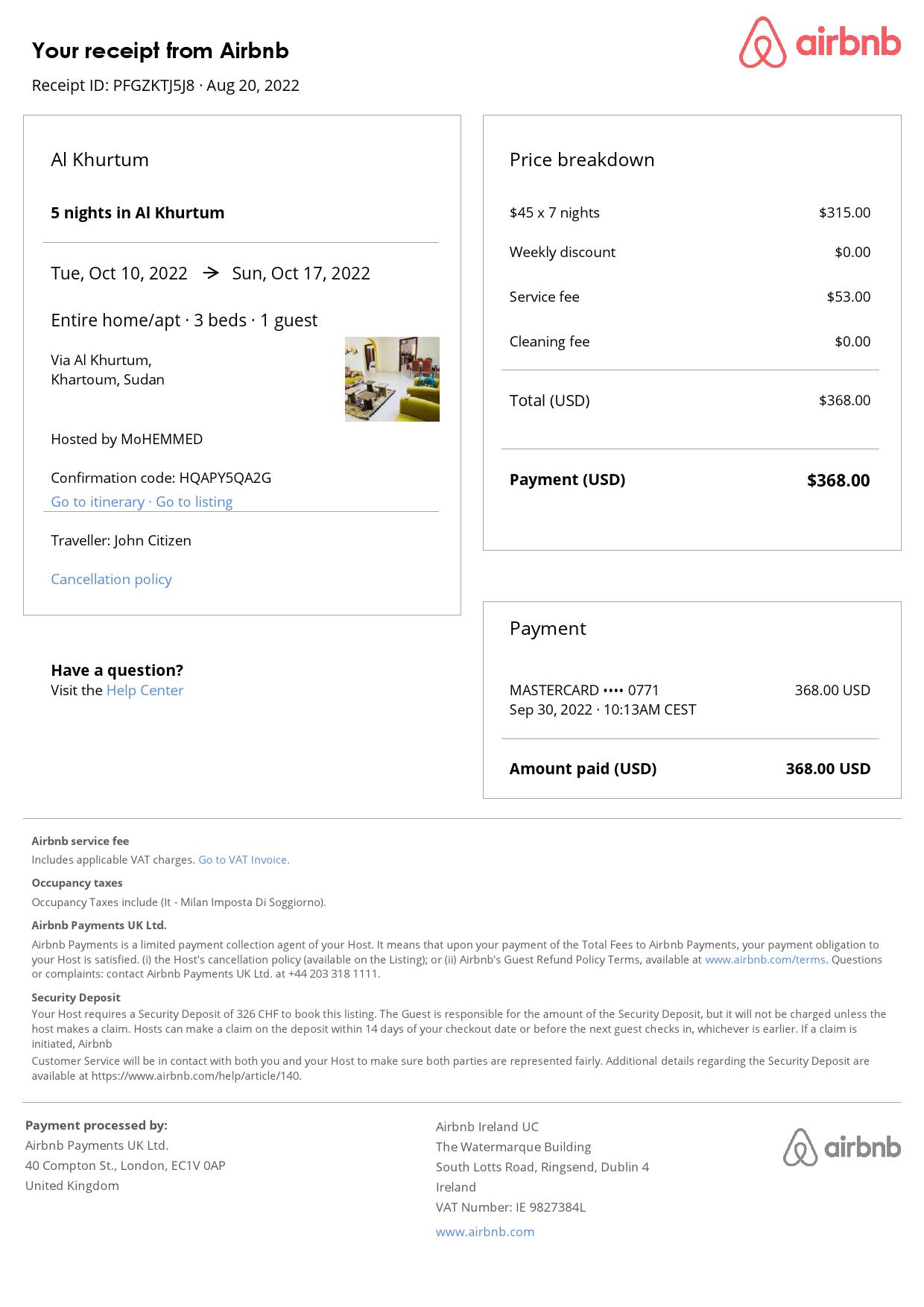 Customizable Sudan Airbnb Reservation Template | Word & PDF Formats