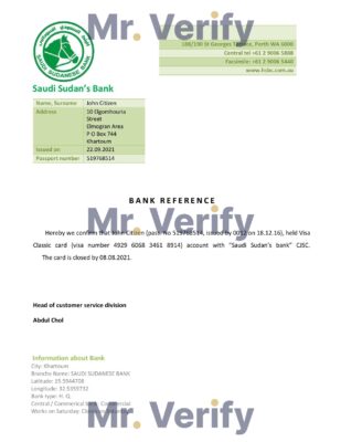 Download Sudan Saudi Sudan’s Bank Reference Letter Templates | Editable Word