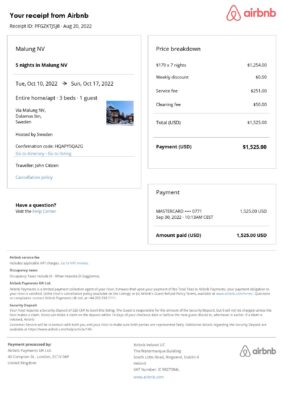 Customizable Sweden Airbnb Reservation Template | Word & PDF Formats