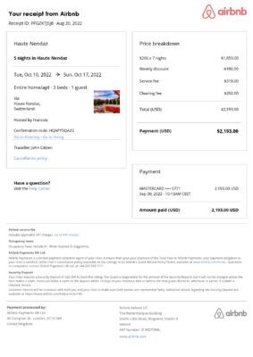 Customizable Switzerland Airbnb Reservation Template | Word & PDF Formats