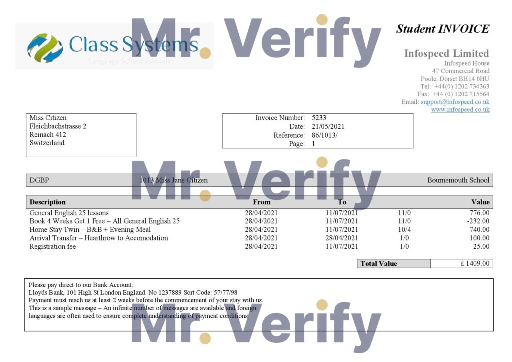 High-Quality Switzerland Class System Invoice Template PDF | Fully Editable