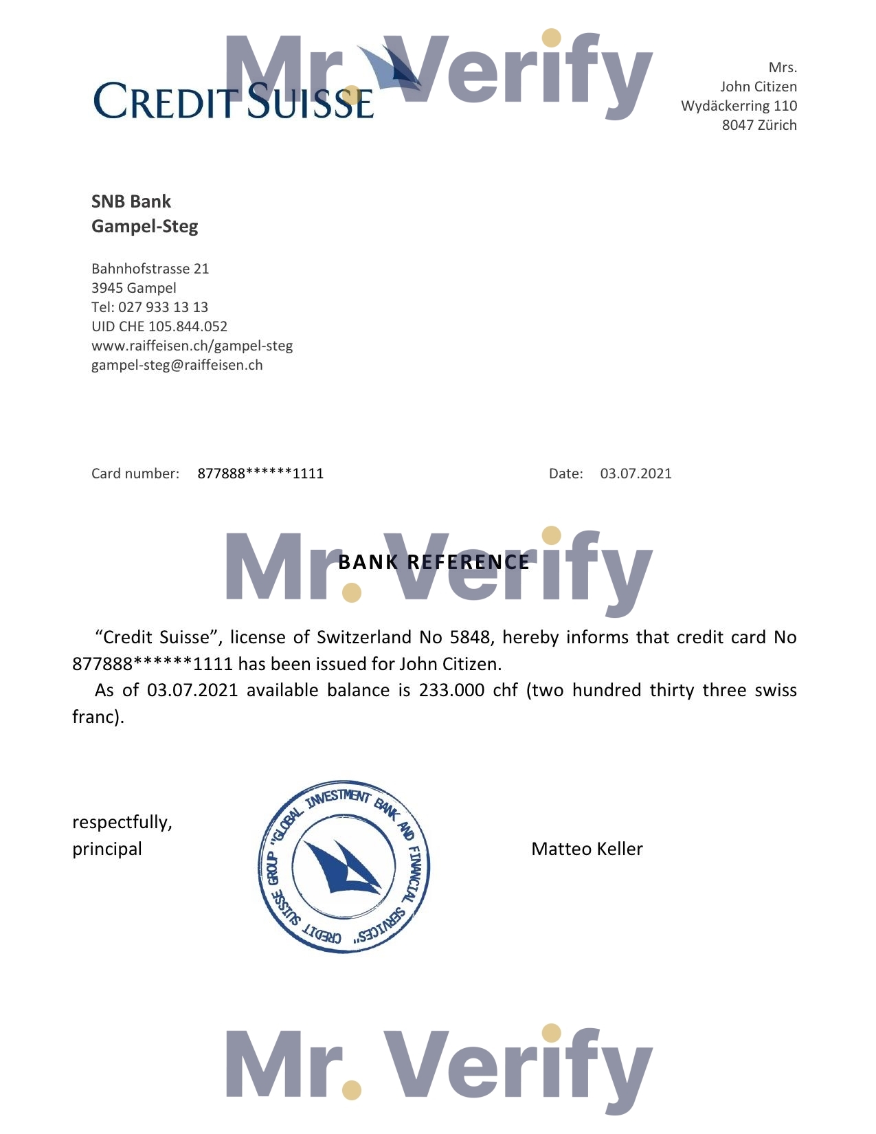 Download Switzerland Credit Suisse Bank Reference Letter Templates | Editable Word