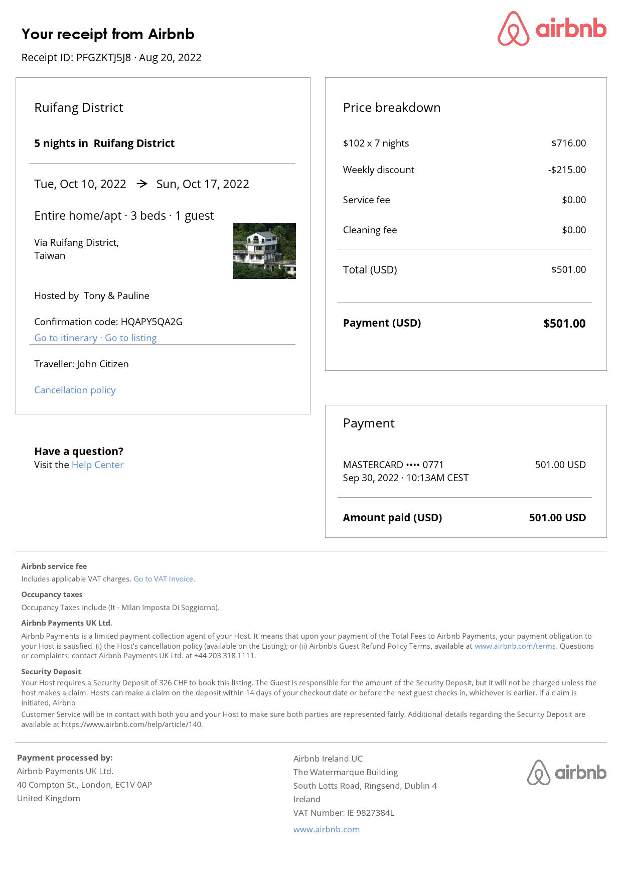 Customizable Taiwan Airbnb Reservation Template | Word & PDF Formats