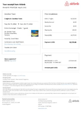 Customizable Tanzania Airbnb Reservation Template | Word & PDF Formats