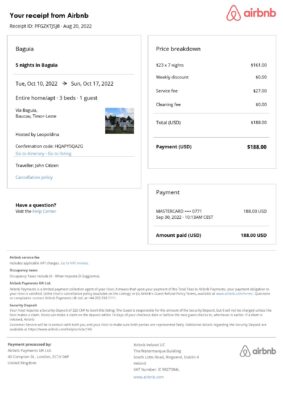 Customizable Timor Leste Airbnb Reservation Template | Word & PDF Formats