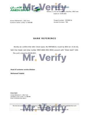 Download Tunisia Amen Bank Reference Letter Templates | Editable Word
