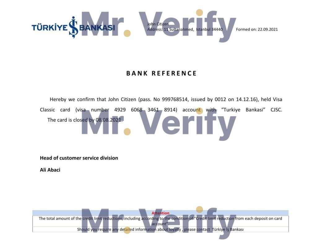 Download Turkey Is Bankasi bank account Bank Reference Letter Templates | Editable Word