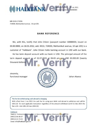 Download Turkmenistan Halkbank Bank Reference Letter Templates | Editable Word