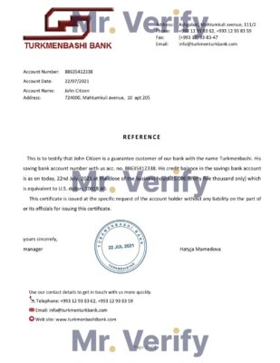 Download Turkmenistan Turkmenbashi Bank Reference Letter Templates Editable Word