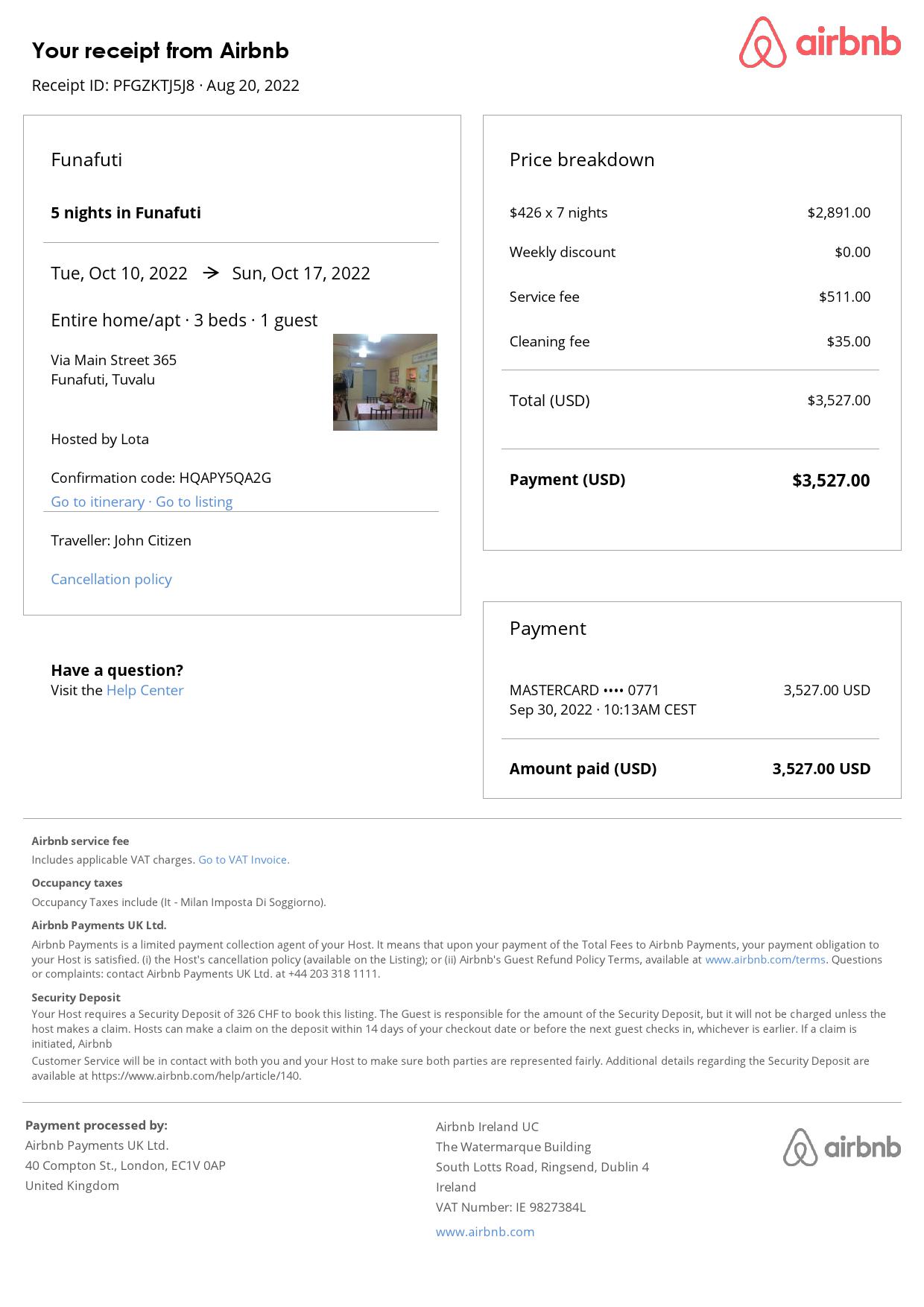 Customizable Tuvalu Airbnb Reservation Template | Word & PDF Formats