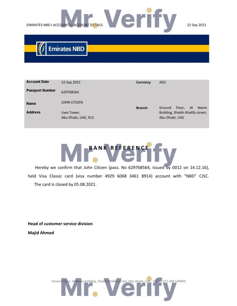 Download UAE Emirates NBD Bank Reference Letter Templates | Editable Word