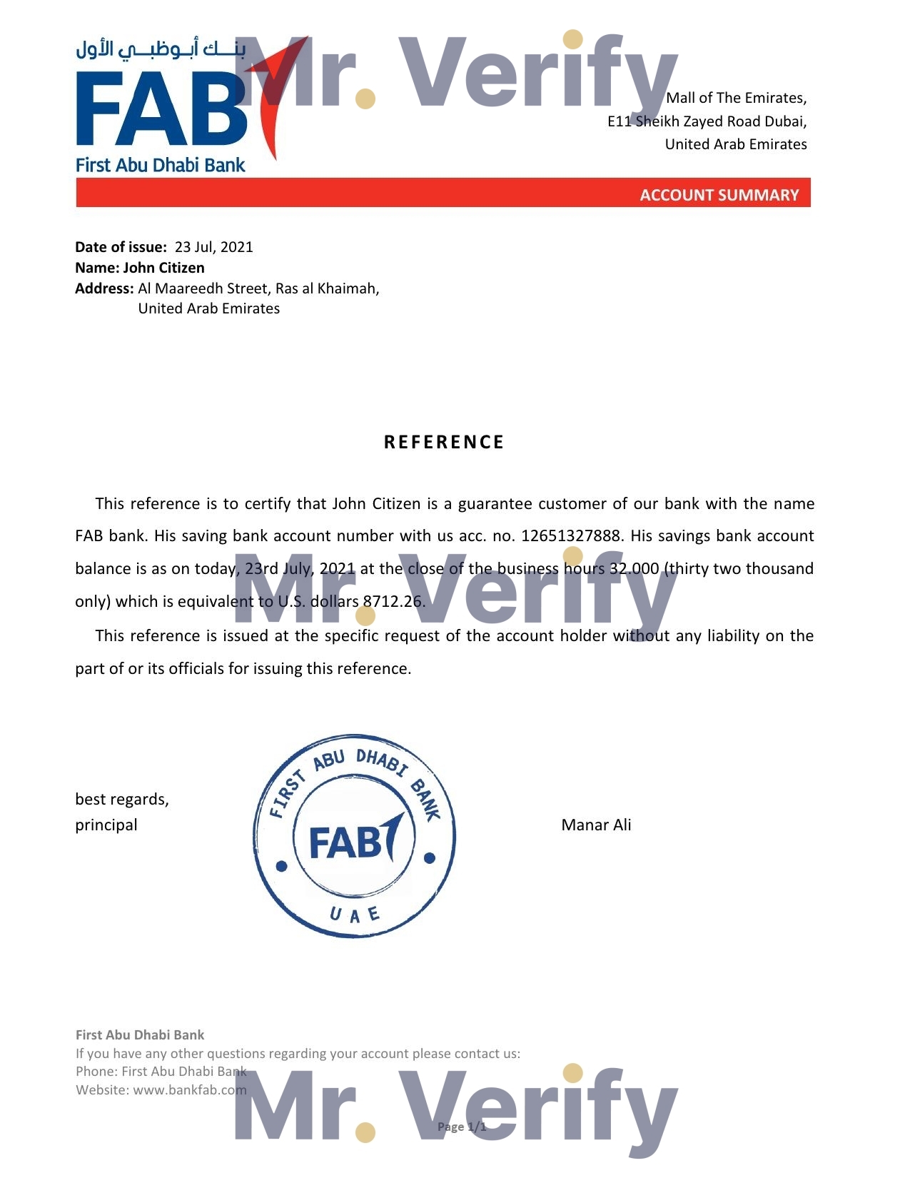 Download UAE FAB Bank Reference Letter Templates | Editable Word