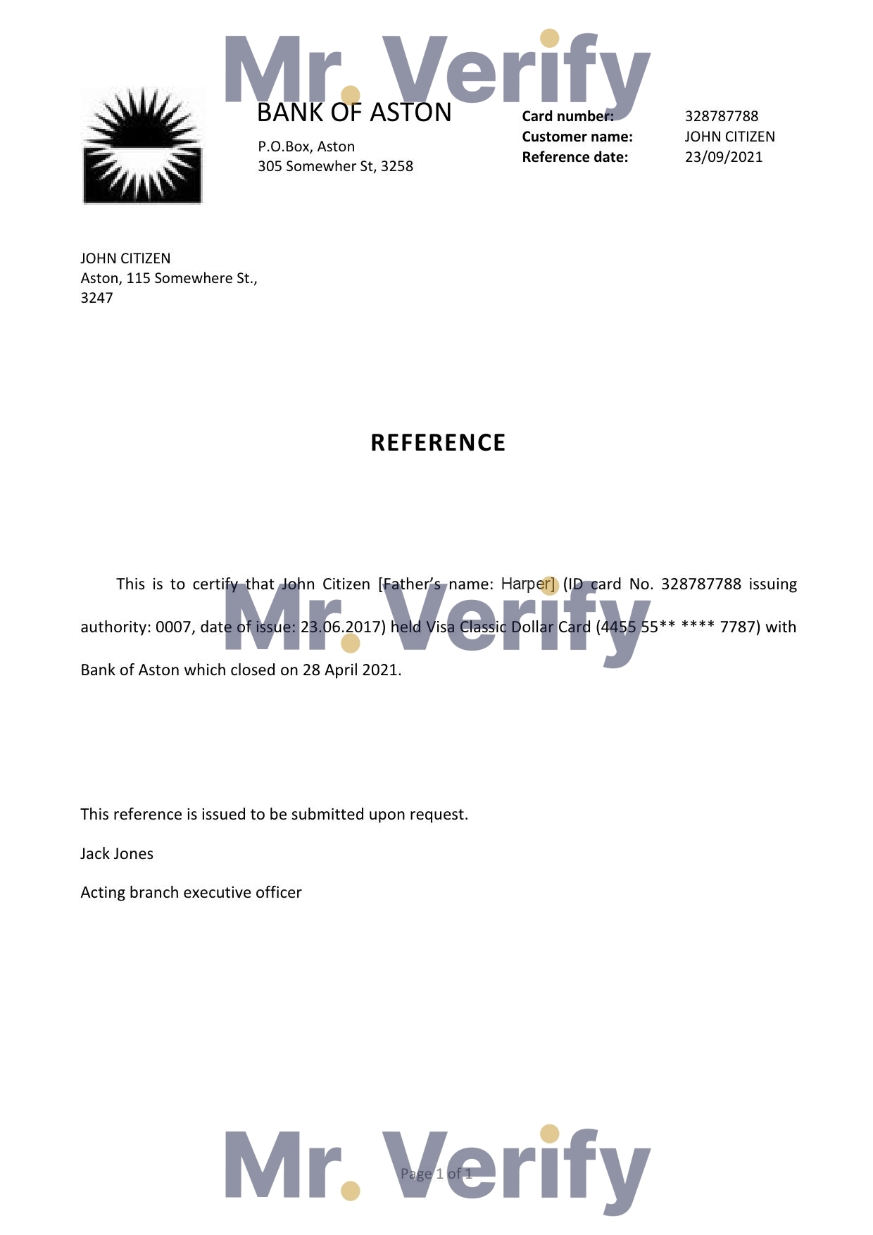Download United Kingdom Bank of Aston Bank Reference Letter Templates | Editable Word