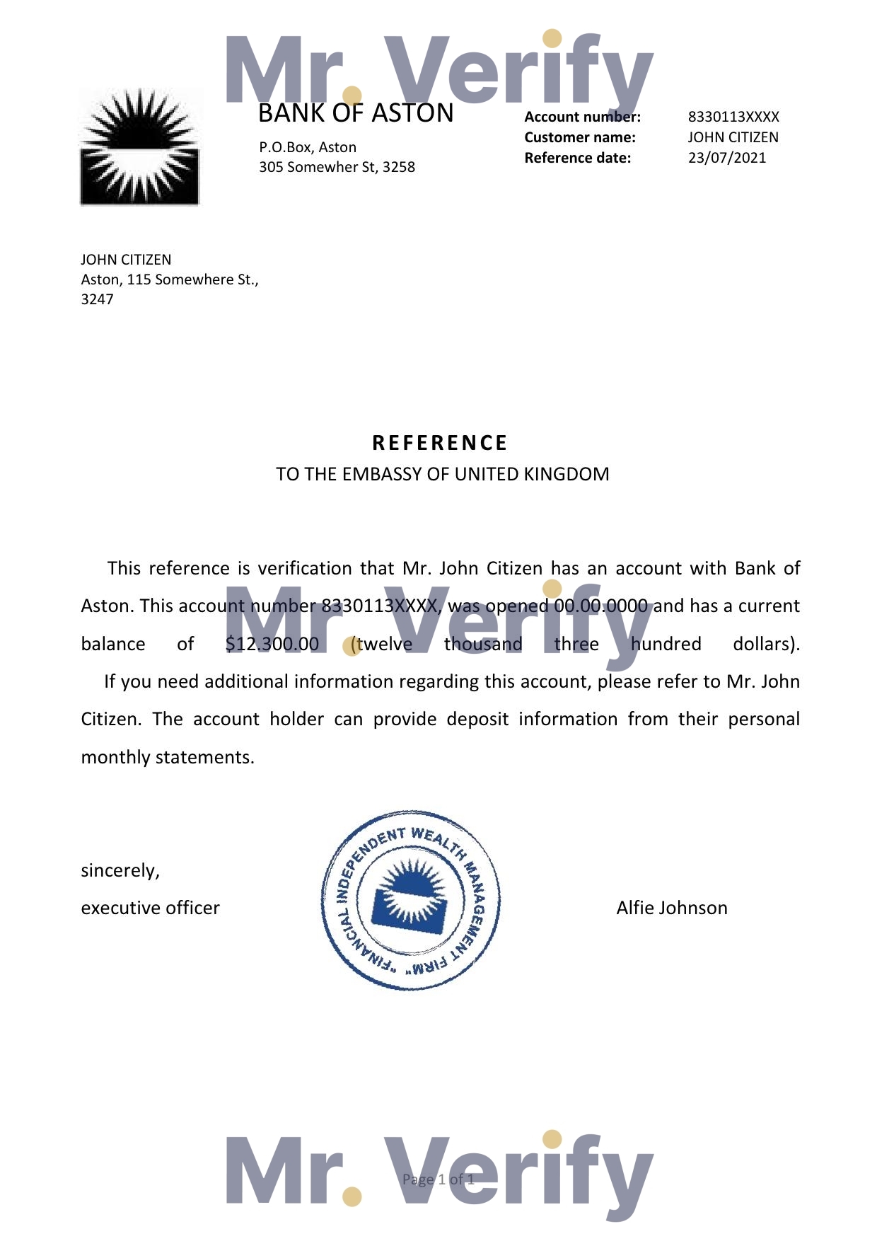 Download United Kingdom Bank of Aston Bank Reference Letter Templates | Editable Word
