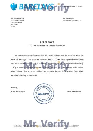 Download United Kingdom Barclays Bank Reference Letter Templates | Editable Word