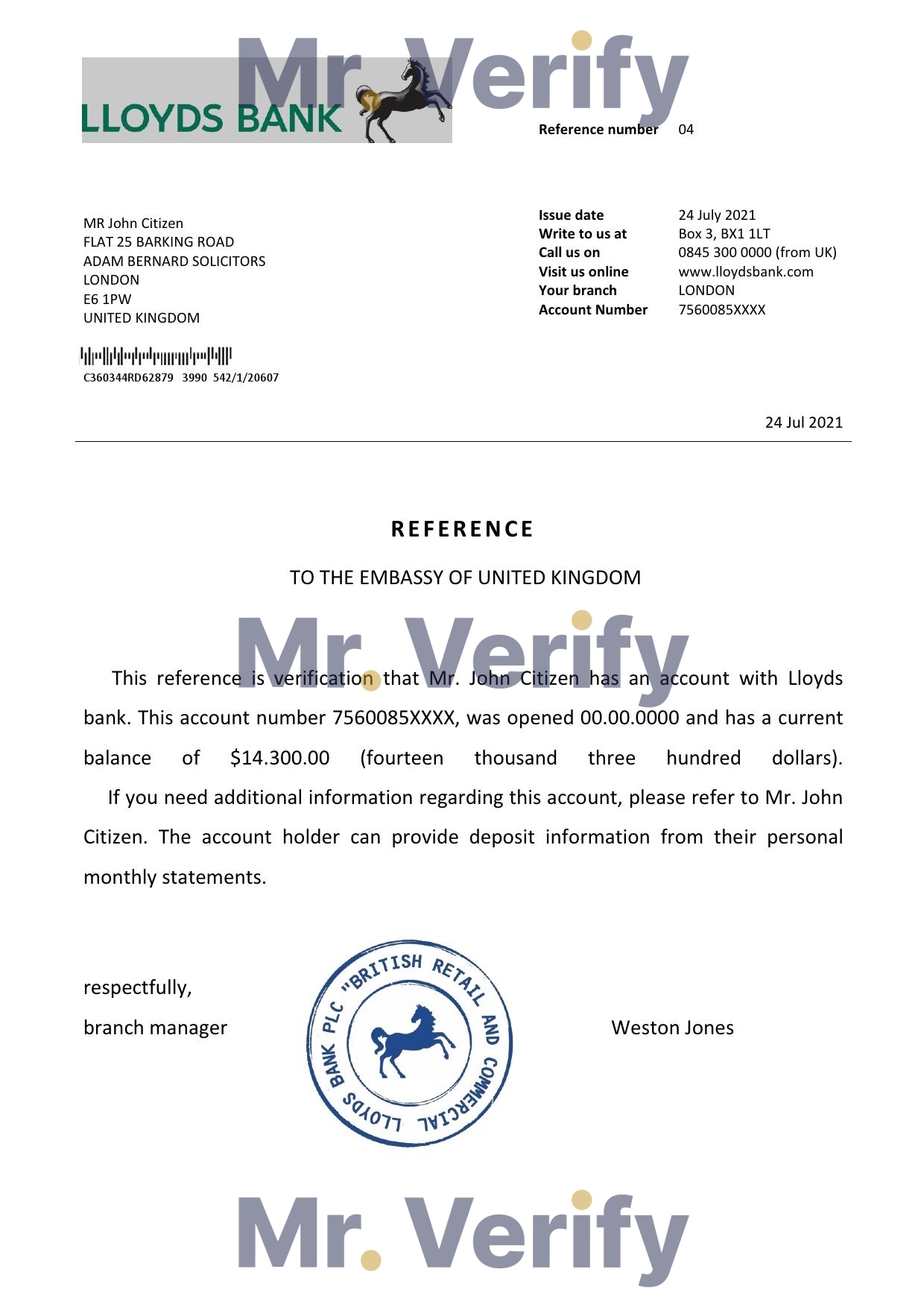 Download United Kingdom Lloyds Bank Reference Letter Templates | Editable Word