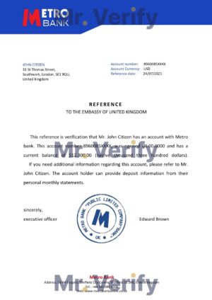 Download United Kingdom Metro Bank Reference Letter Templates | Editable Word