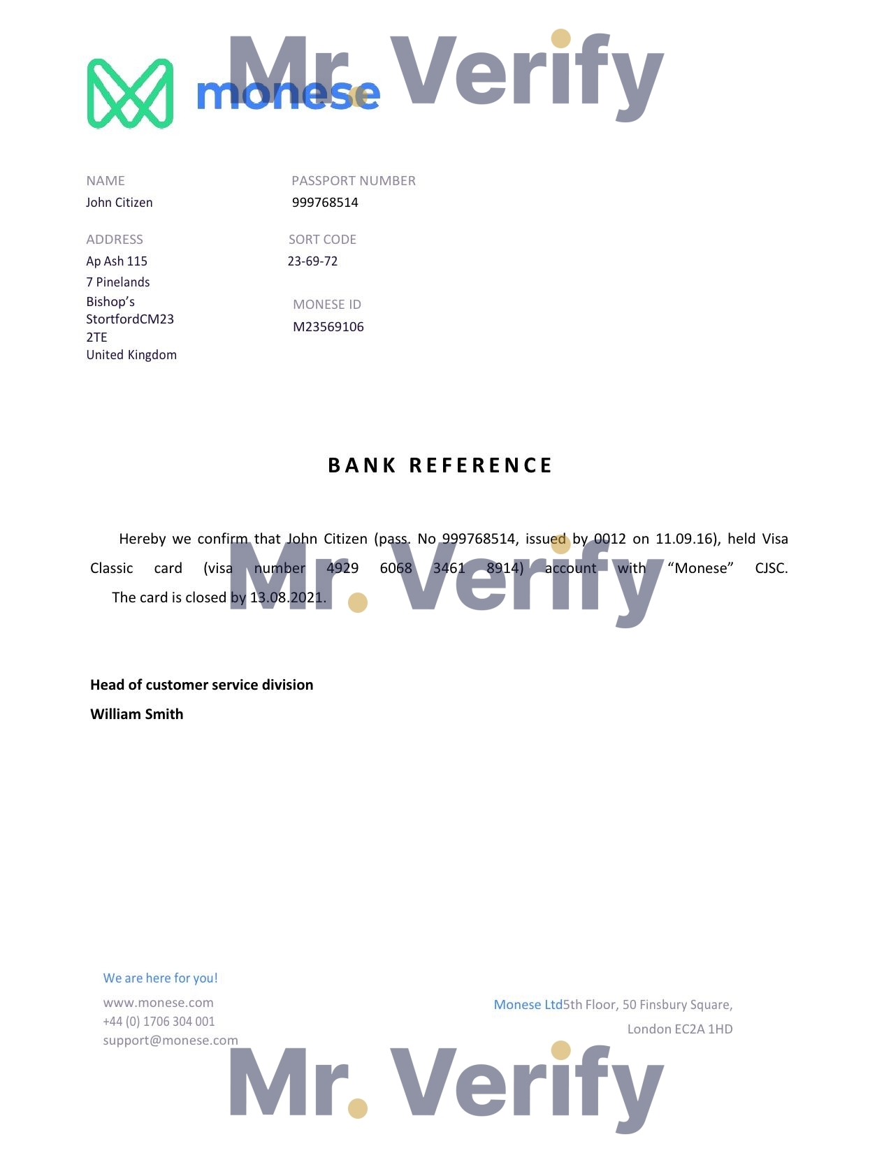 Download United Kingdom Monese Bank Reference Letter Templates | Editable Word