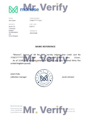 Download United Kingdom Monese Bank Reference Letter Templates | Editable Word