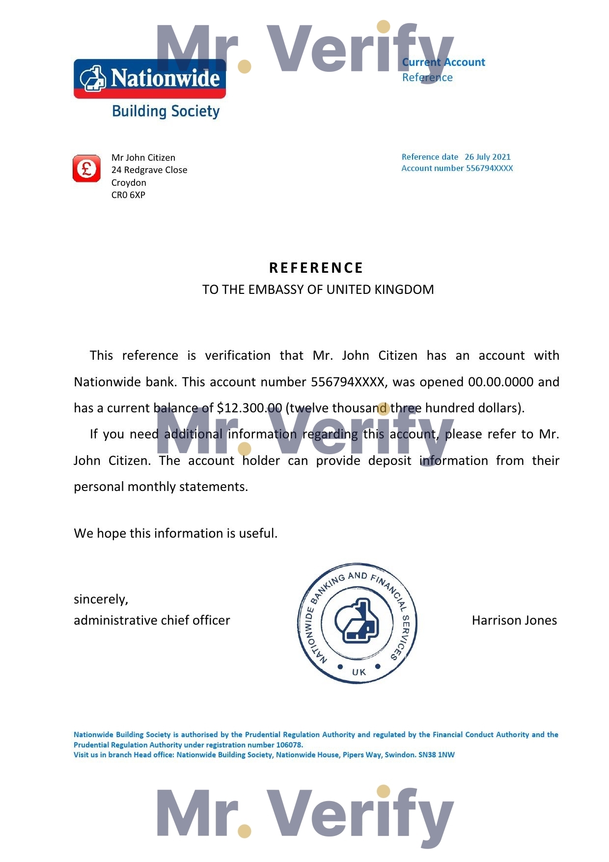 Download United Kingdom Nationwide Bank Reference Letter Templates | Editable Word
