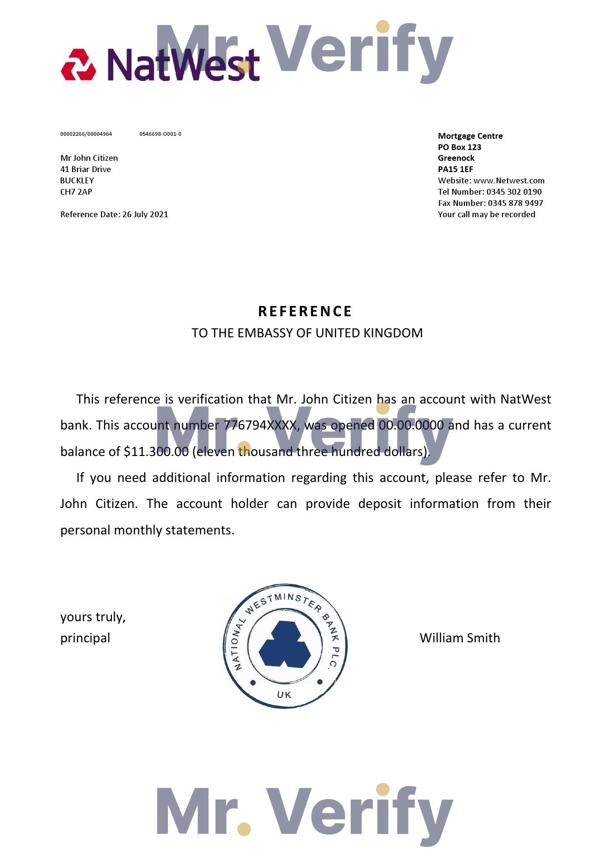 Download United Kingdom Natwest Bank Reference Letter Templates | Editable Word