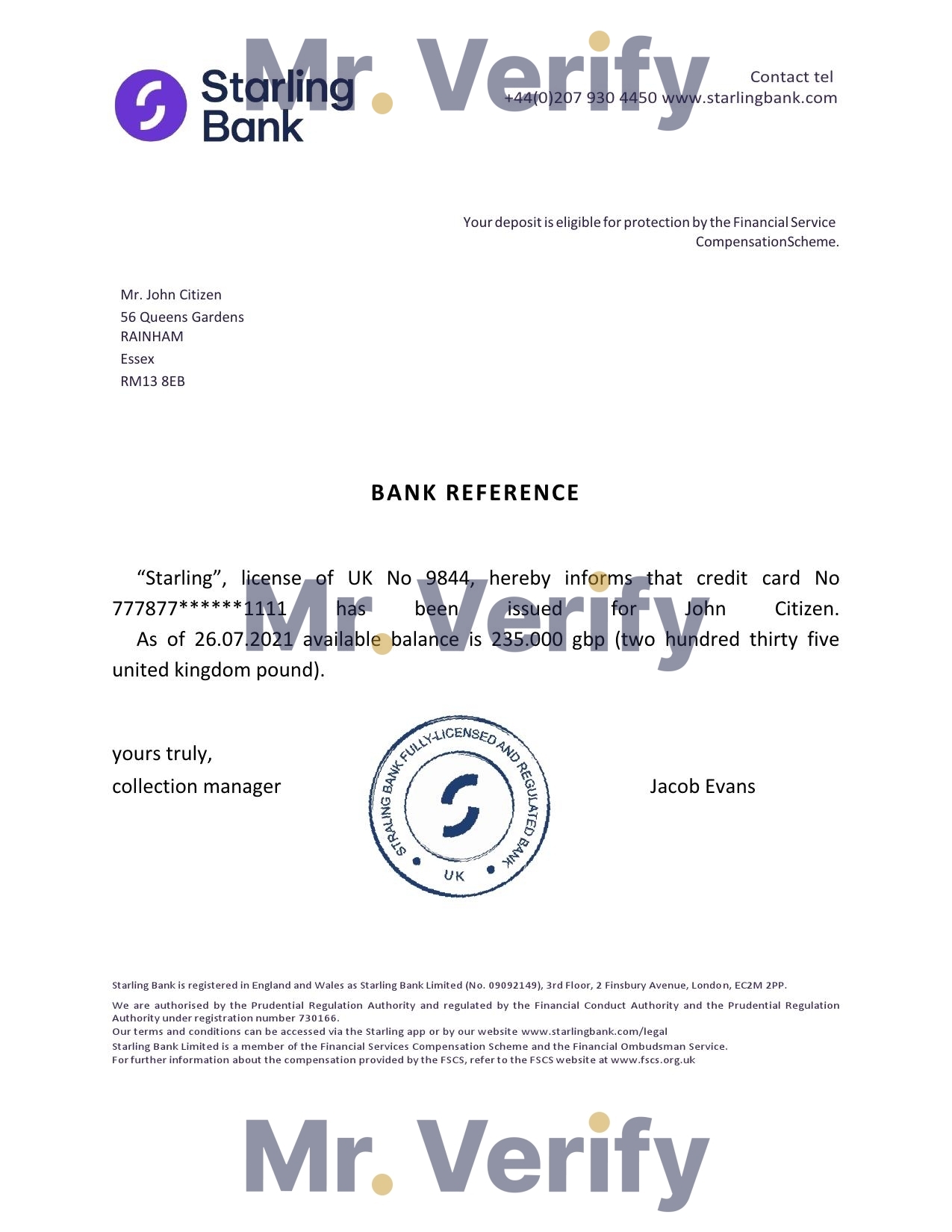 Download United Kingdom Starling Bank Reference Letter Templates | Editable Word