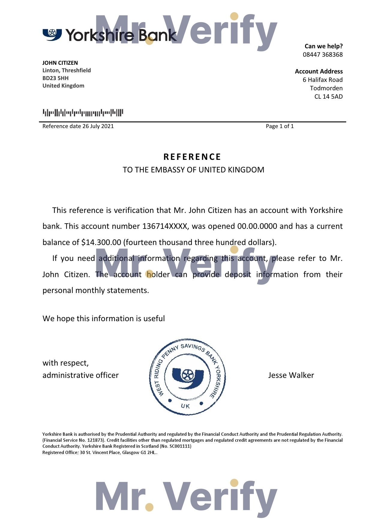 Download United Kingdom Yorkshire Bank Reference Letter Templates | Editable Word