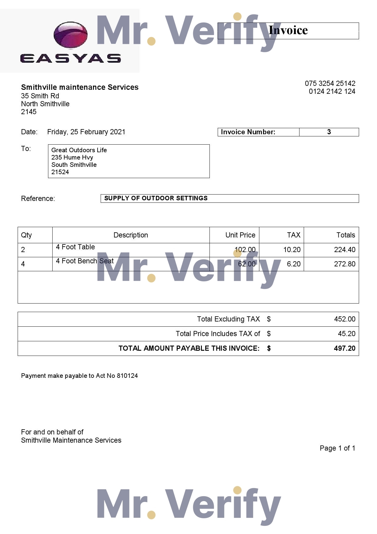 High-Quality USA Easyas Driver Training Invoice Template PDF | Fully Editable