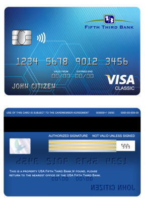 Editable USA Fifth Third bank visa classic card Templates