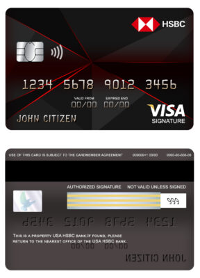 Editable USA HSBC bank visa signature card Templates