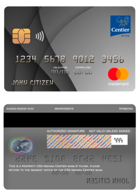 Editable USA Indiana Centier bank mastercard Templates