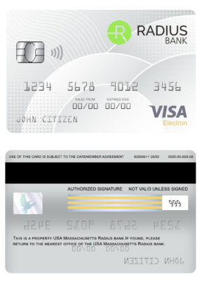 Editable USA Massachusetts Radius bank visa electron card Templates