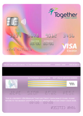 Editable USA Missouri Together Credit Union bank visa electron card Templates