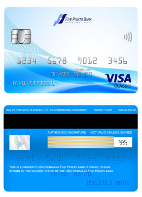Editable USA Nebraska Five Points Bank visa classic card Templates