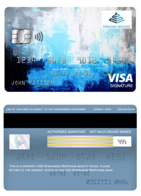 Editable USA Springside Mortgage bank visa signature card Templates