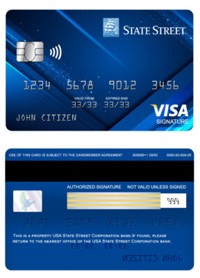 Editable USA State Street Corporation bank visa signature card Templates