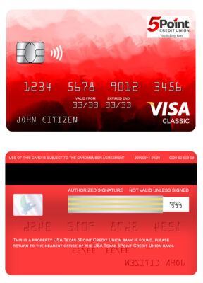 Editable USA Texas 5Point Credit Union bank visa classic card Templates