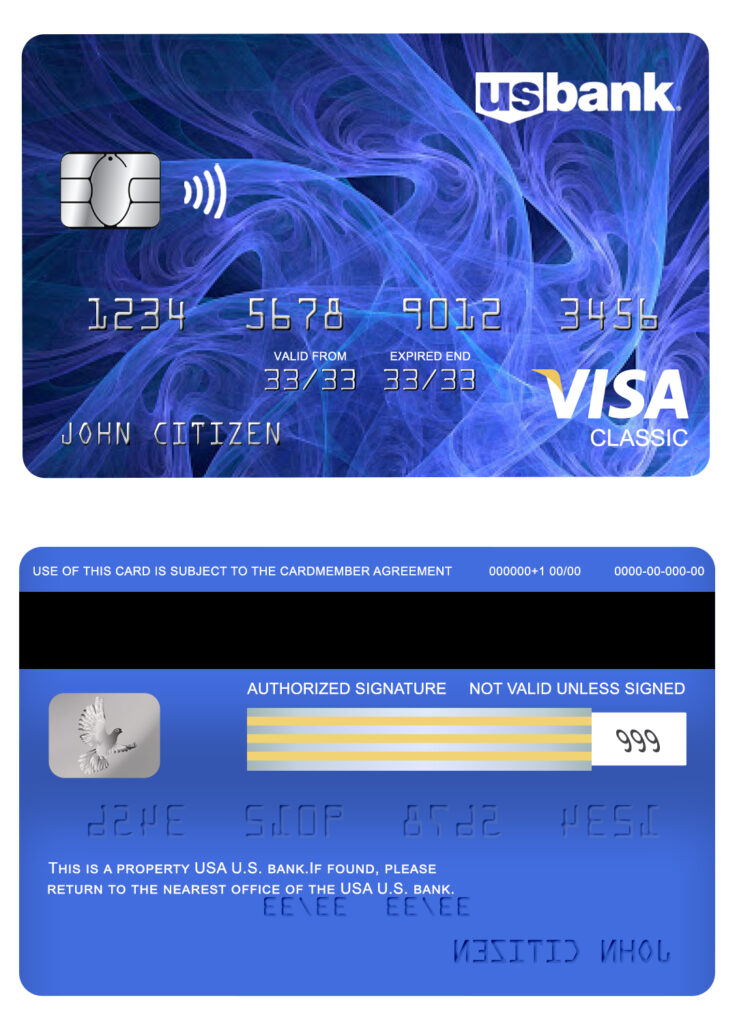 Fillable USA U.S. bank visa classic card Templates