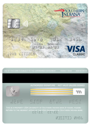 Fillable USA University of Southern Indiana bank visa classic card Templates
