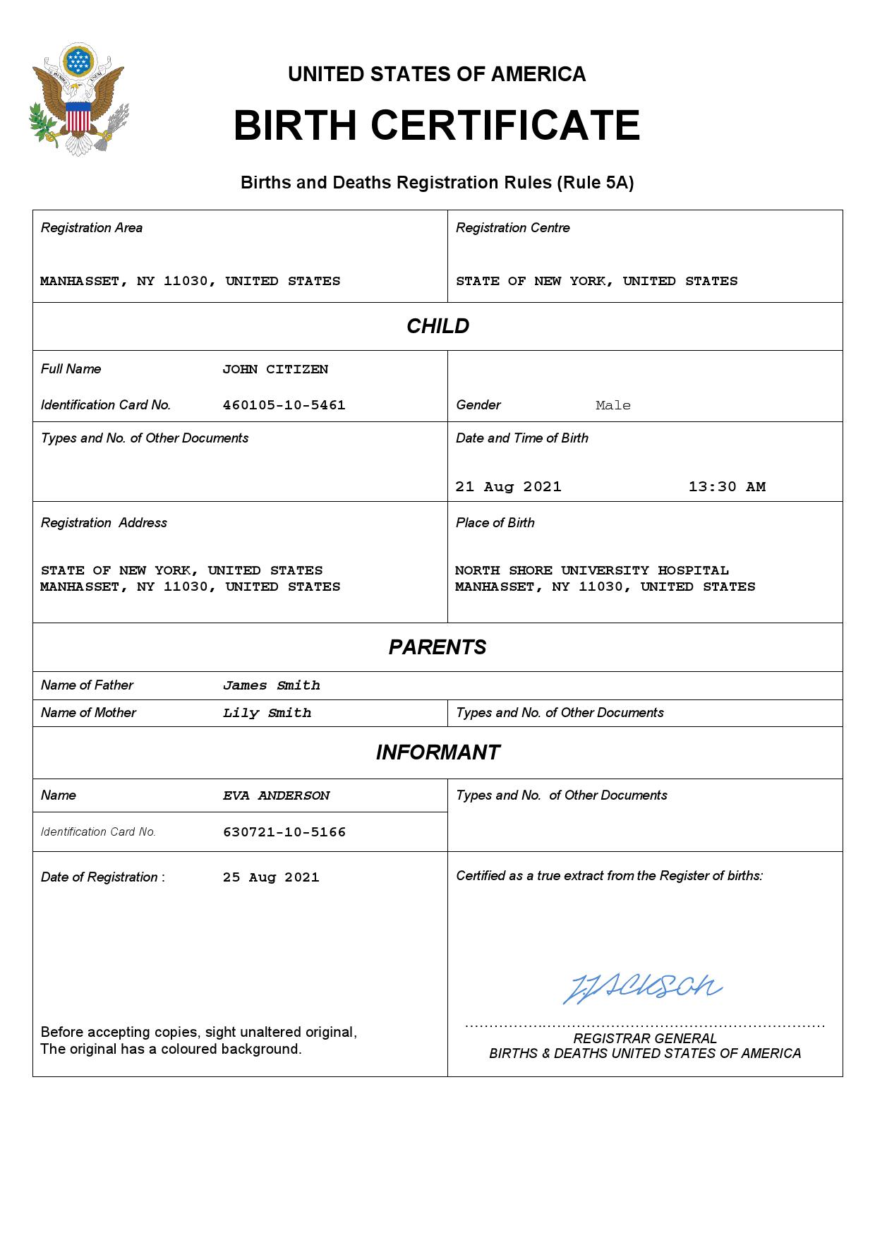 Authentic USA Birth Certificate Template | Customize and Download Online